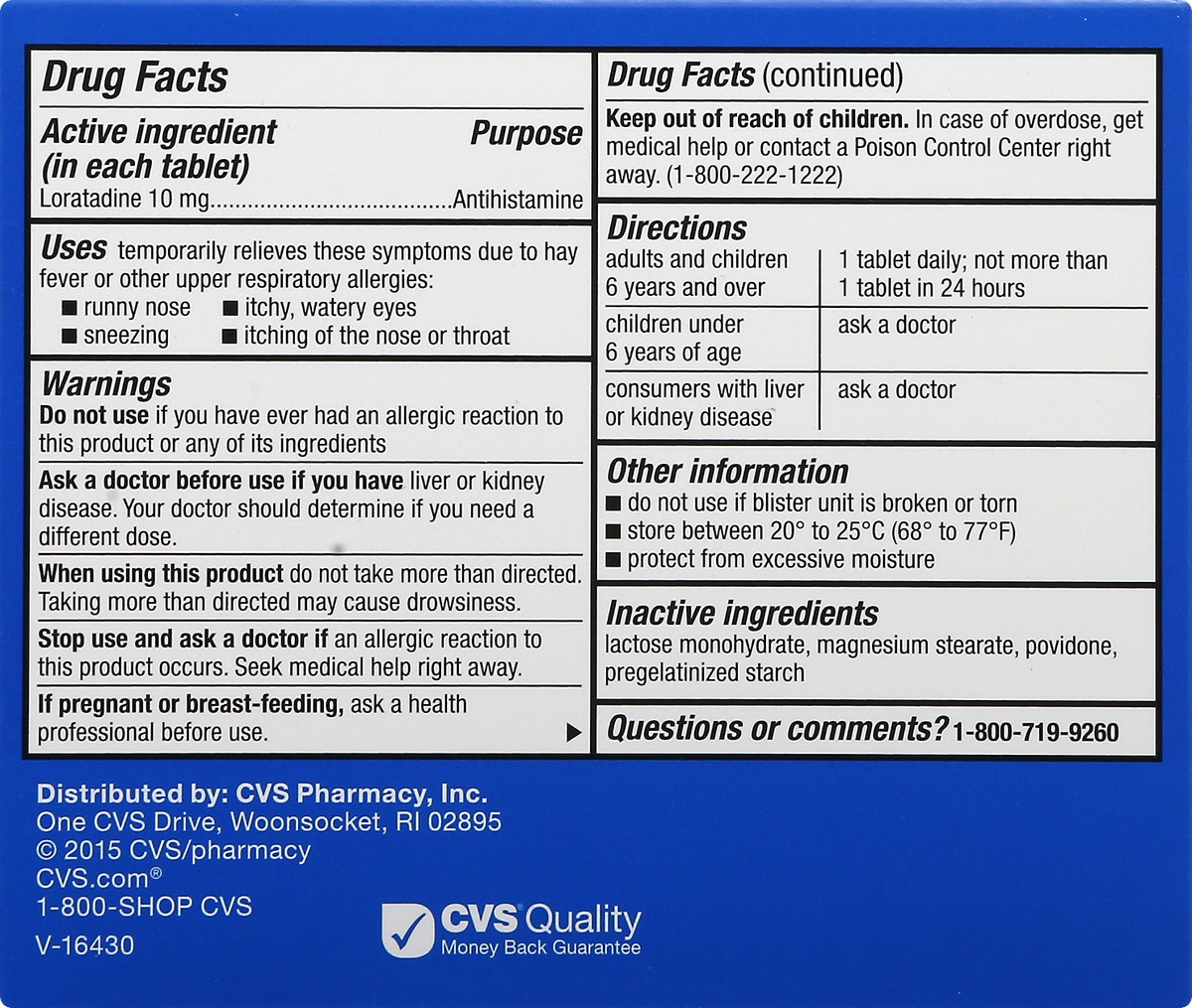 slide 5 of 10, CVS Health 24Hr Non Drowsy Allergy Relief Loratadine Tablets, 10 Ct, 10 ct