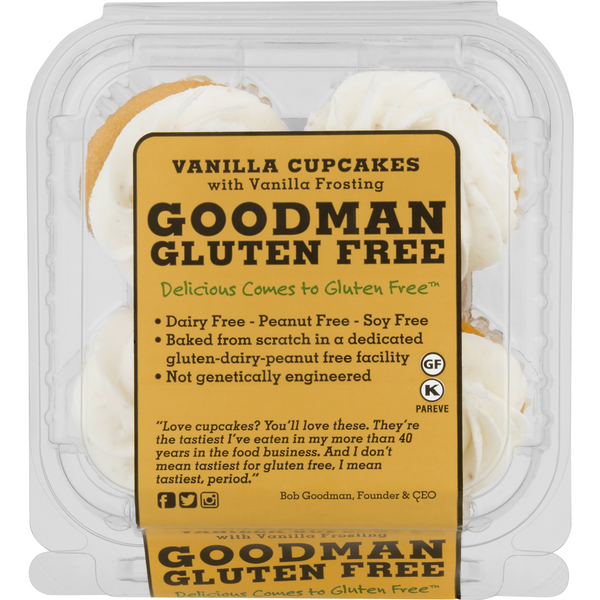 slide 1 of 1, Vanilla Cupcakes With Vanilla Frosting, Gluten Free, 4 Pack, 10 oz