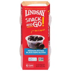 Lindsay Snack and Go! Black Ripe Pitted Olives Medium 4 - 1.2 oz Cups