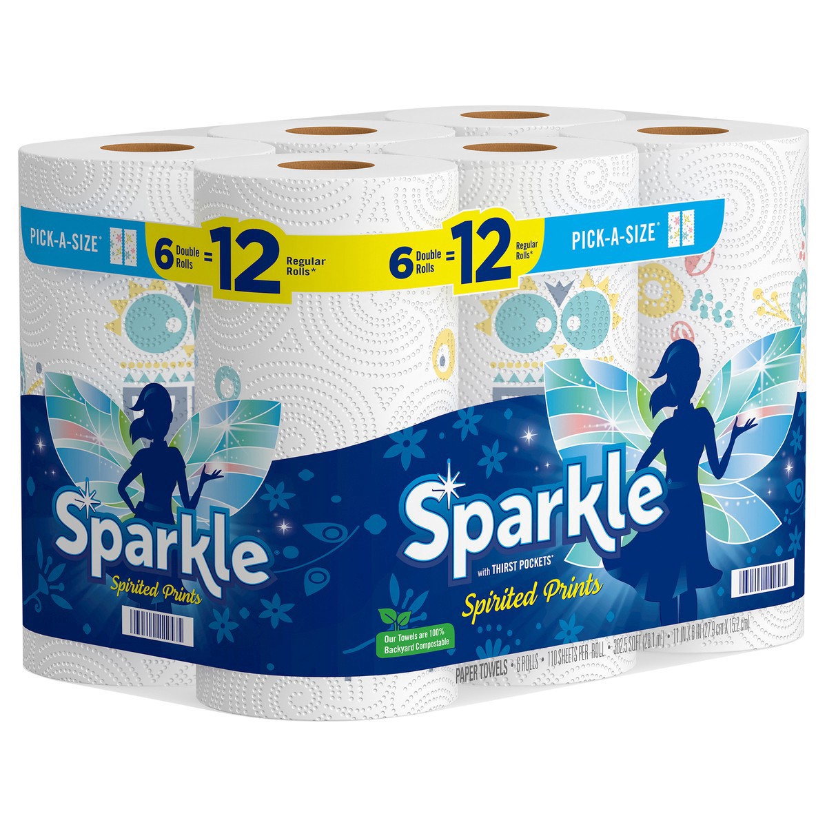 slide 4 of 6, Sparkle Pick-A-Size Spirited Prints Paper Towels, 6 Double Rolls, 302.50 FTK