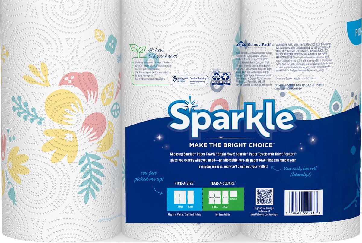 slide 2 of 6, Sparkle Pick-A-Size Spirited Prints Paper Towels, 6 Double Rolls, 302.50 FTK