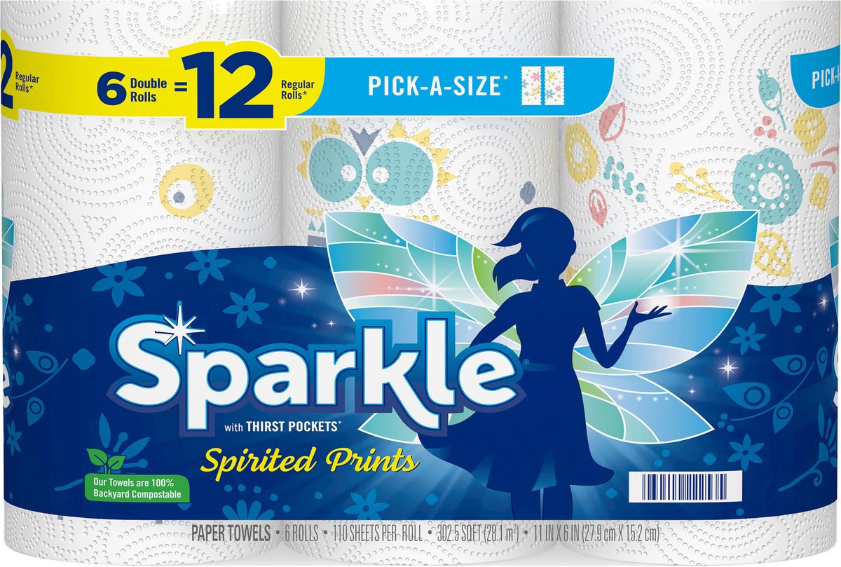 slide 3 of 6, Sparkle Pick-A-Size Spirited Prints Paper Towels, 6 Double Rolls, 302.50 FTK