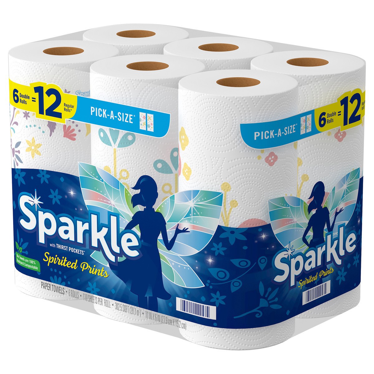 slide 5 of 6, Sparkle Pick-A-Size Spirited Prints Paper Towels, 6 Double Rolls, 302.50 FTK