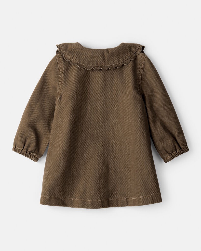 slide 2 of 4, Oshkosh Baby Girl Scalloped Collar Button-Down Long-Sleeve Dress - Brown Brown 24M, 1 ct