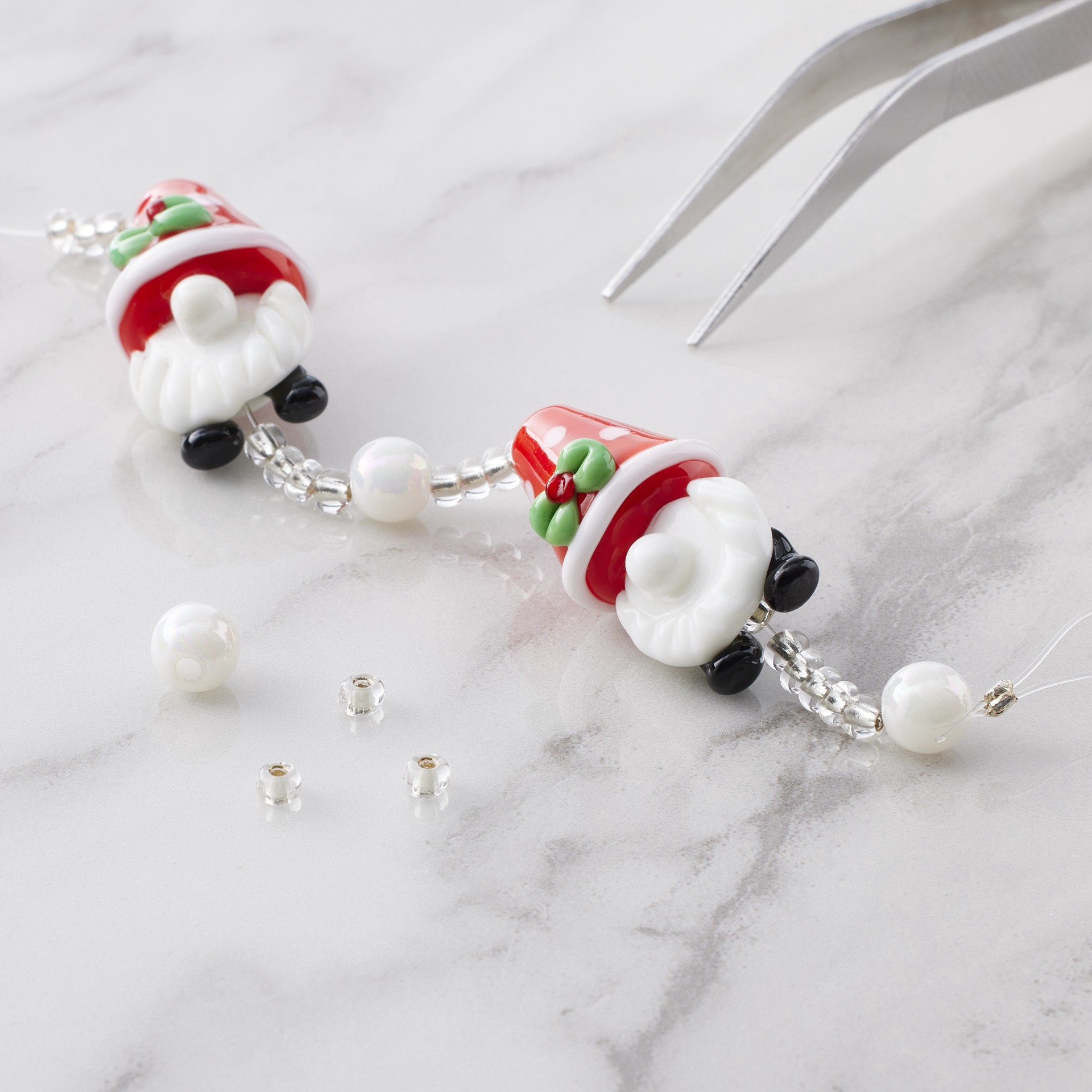 slide 3 of 3, Christmas Gnome Lampwork Glass Bead Mix By Bead Landing, 31mm x 16.5mm to 34mm x 19.5mm christmas gnome