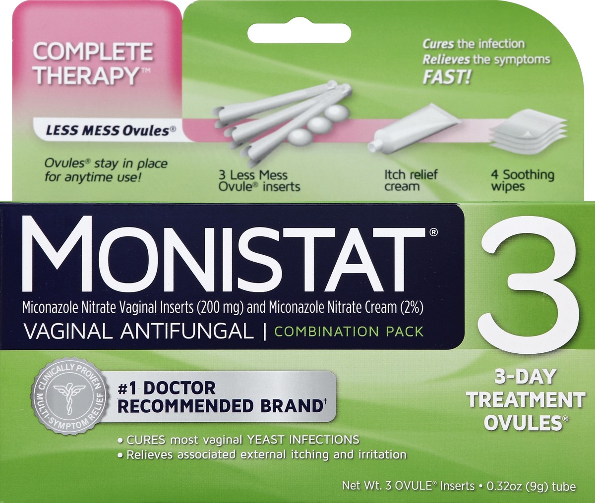 slide 4 of 4, Monistat Vaginal Antifungal 3-Day Treatment Ovule Complete Therapy Combination Pack, 3 ct