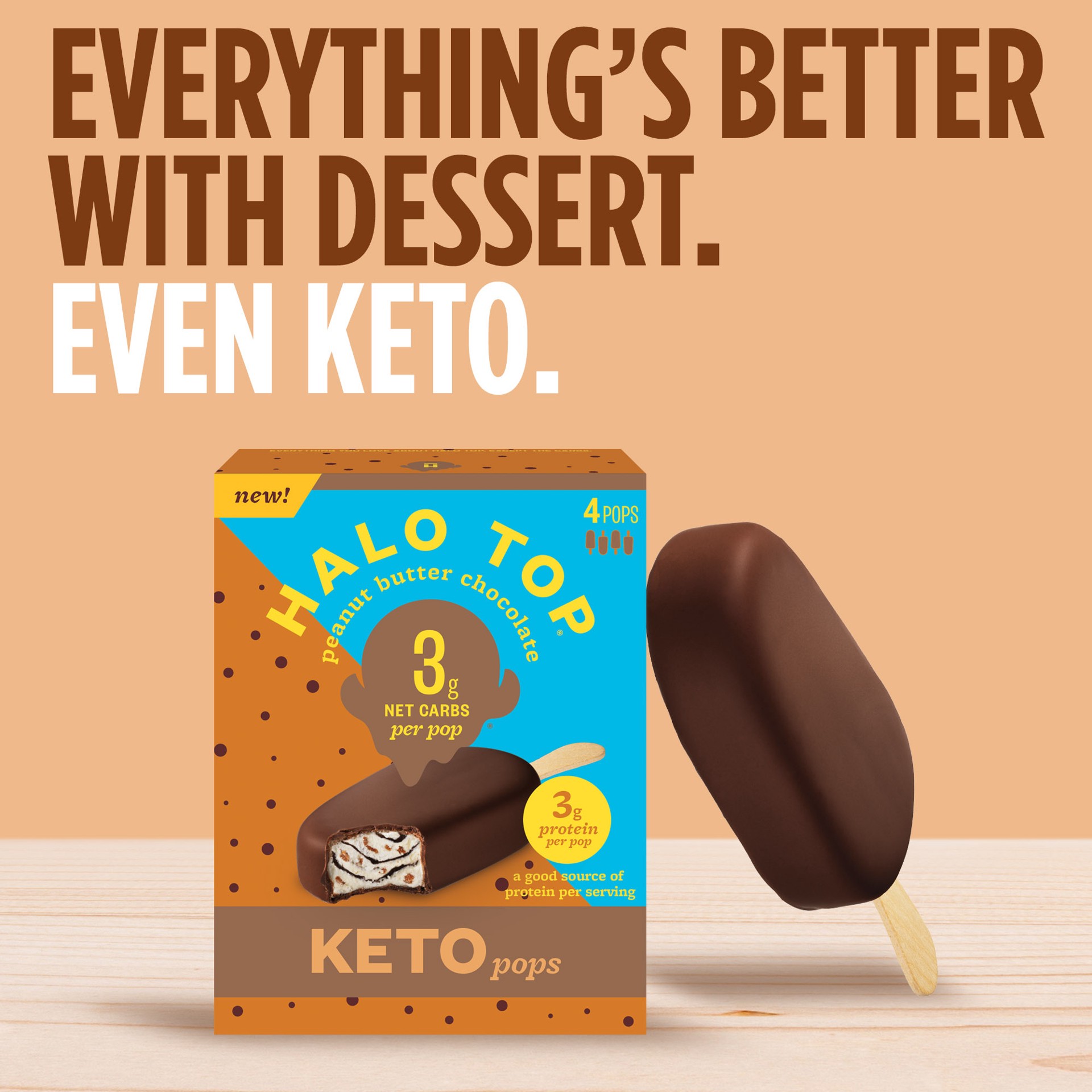 slide 4 of 5, Halo Top Keto Peanut Butter Chocolate Frozen Dessert Pops, 4 Pack, 4 ct