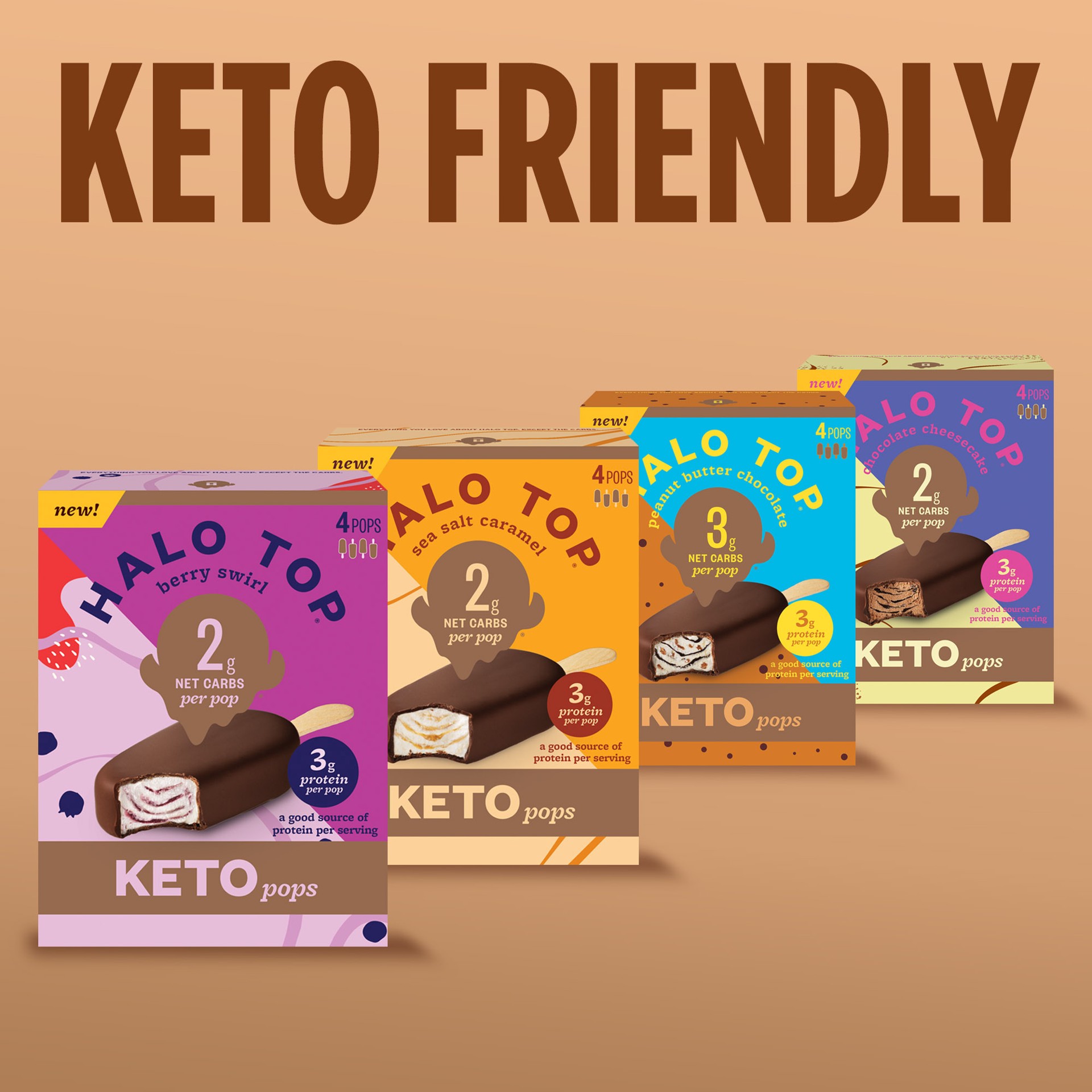 slide 2 of 5, Halo Top Keto Peanut Butter Chocolate Frozen Dessert Pops, 4 Pack, 4 ct