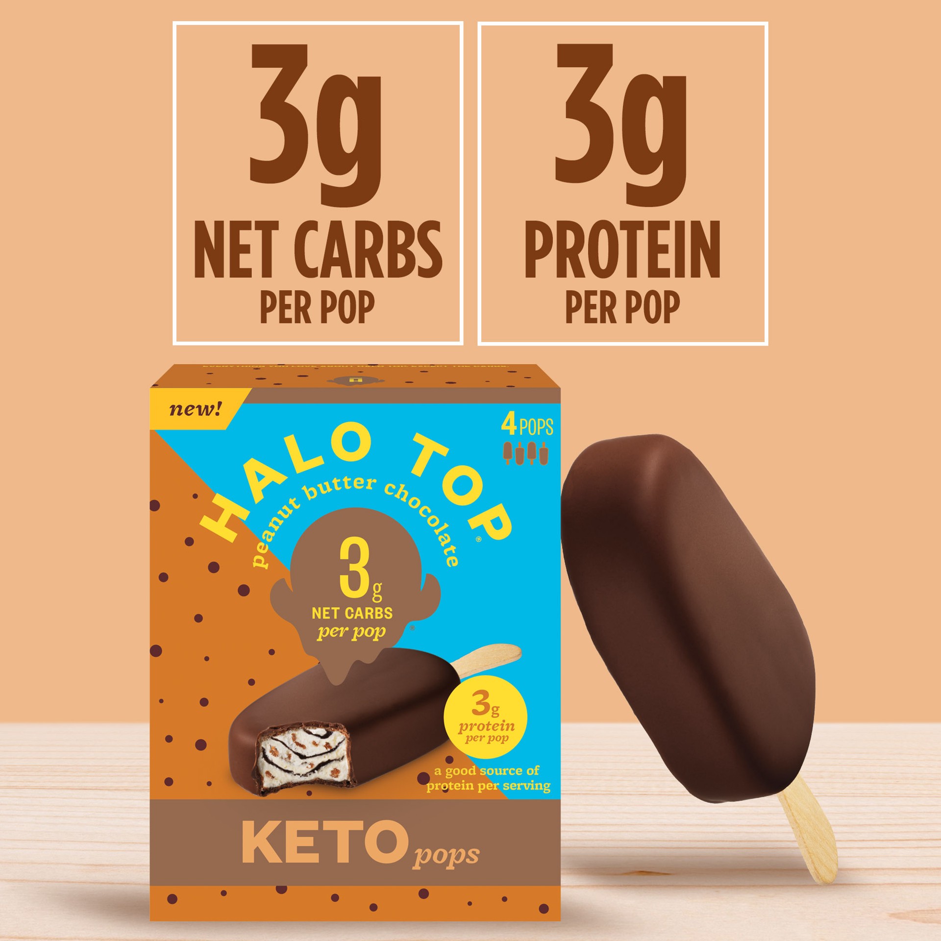 slide 3 of 5, Halo Top Keto Peanut Butter Chocolate Frozen Dessert Pops, 4 Pack, 4 ct