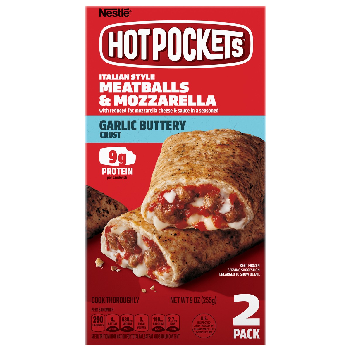 slide 1 of 15, Hot Pockets Garlic Buttery Crust Italian Style Meatballs & Mozzarella Sandwiches 2 ea, 9 oz