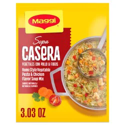 Maggi Sopa Casera Vegetables con Pollo y Fideos Home Style Vegetable Pasta and Chicken Flavor Soup Mix, Instant Soup Packets