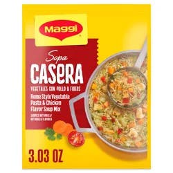 Maggi Sopa Casera Vegetables con Pollo y Fideos Home Style Vegetable Pasta and Chicken Flavor Soup Mix, Instant Soup Packets