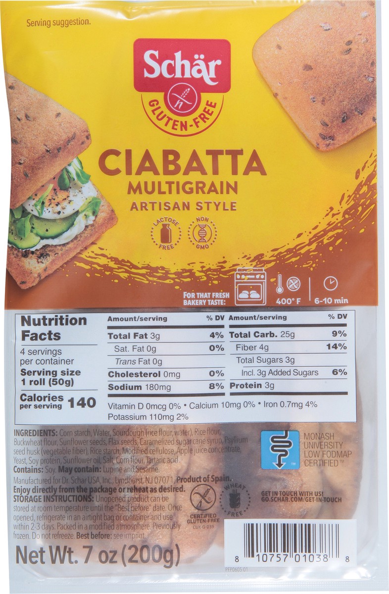 slide 7 of 12, Schär Gluten-Free Multigrain Ciabatta 7 oz, 7 oz