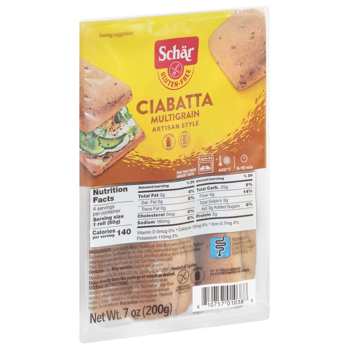 slide 11 of 12, Schär Gluten-Free Multigrain Ciabatta 7 oz, 7 oz