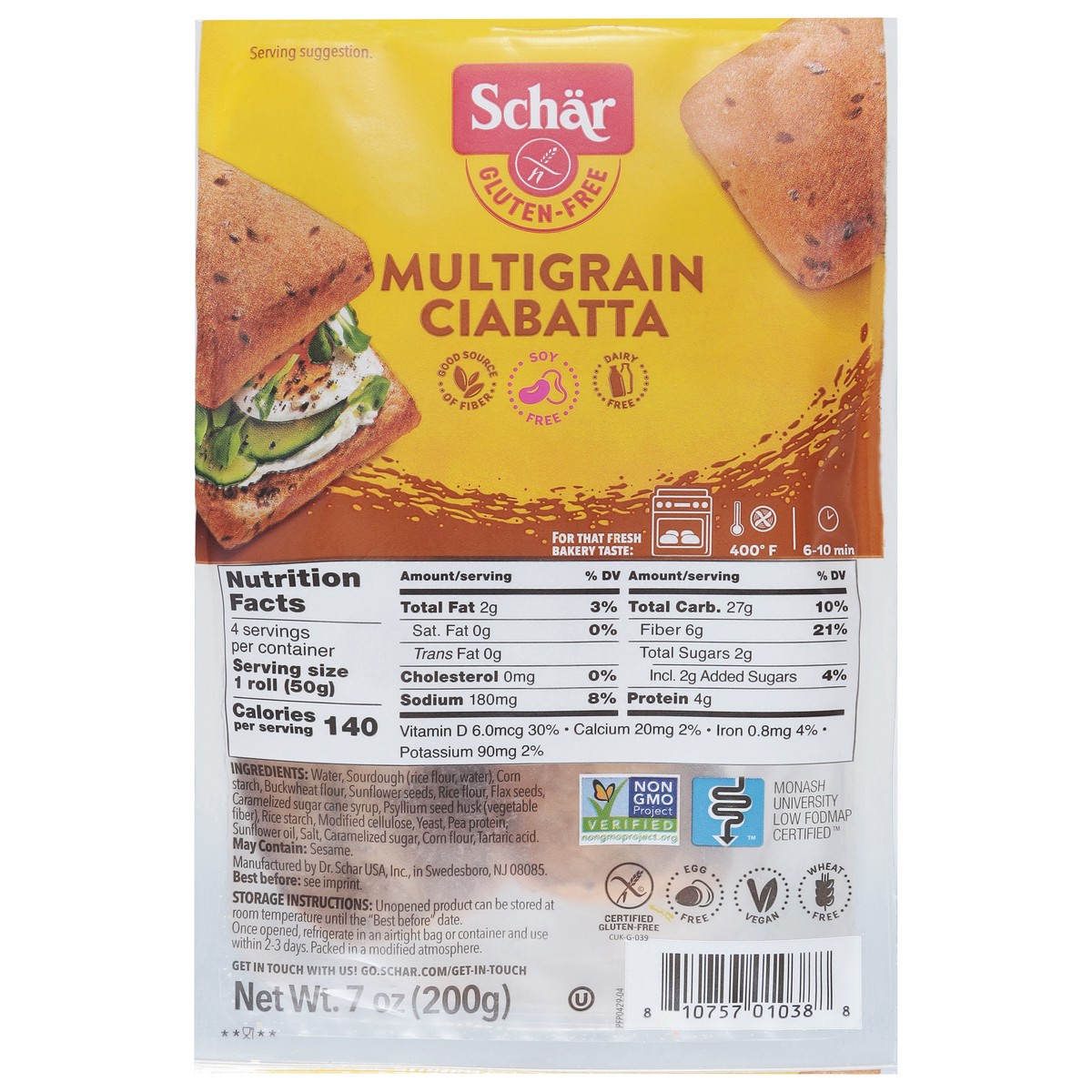 slide 1 of 12, Schär Gluten-Free Multigrain Ciabatta 7 oz, 7 oz