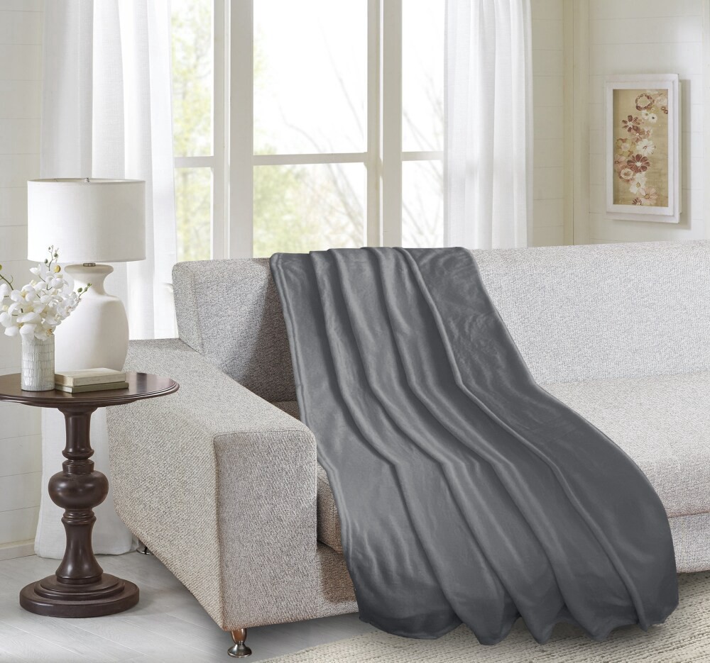 slide 3 of 4, Everyday Living Microplush Throw - Gray, 50 in x 60 in