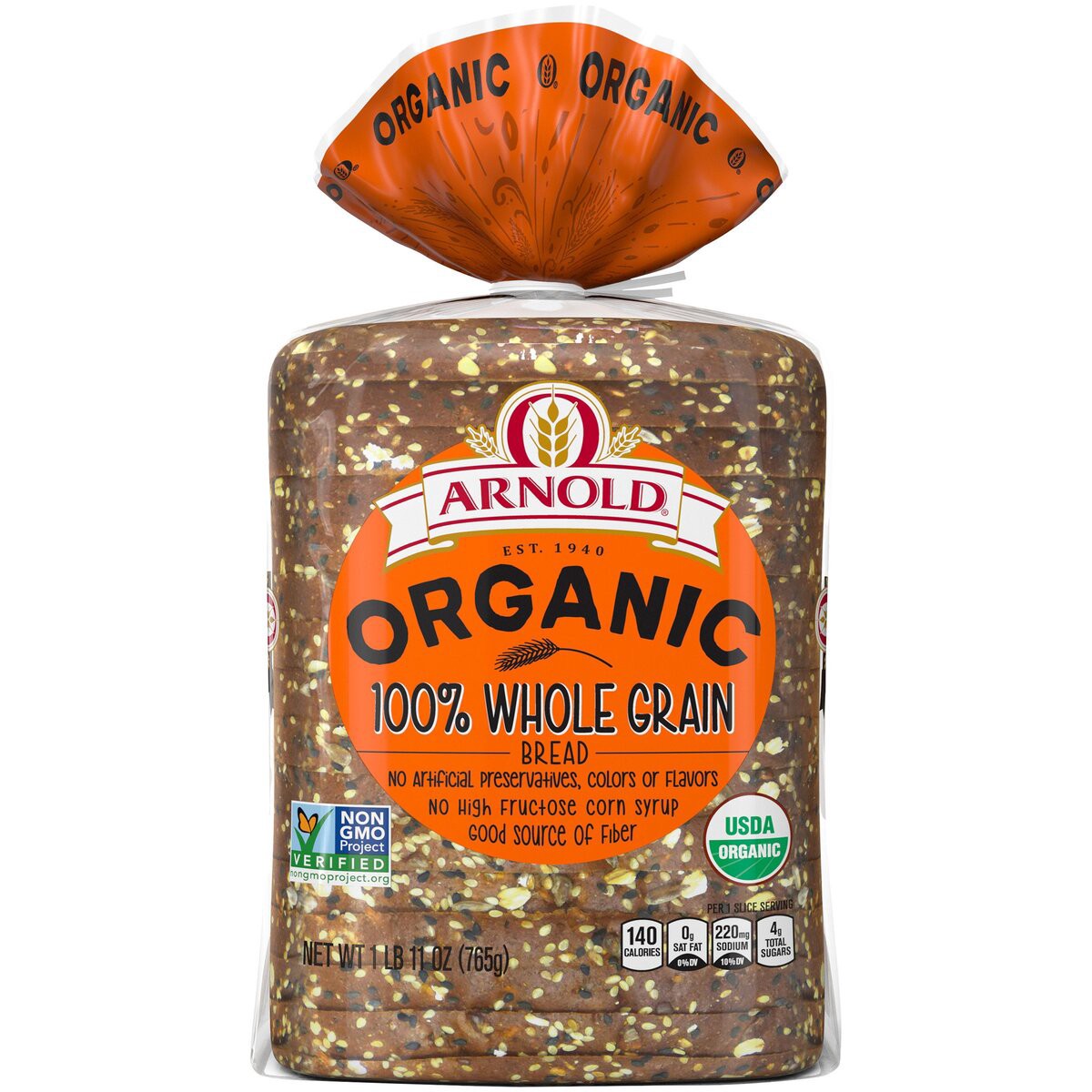 slide 1 of 5, Arnold Organic 100% Whole Grain Bread, 1 ct