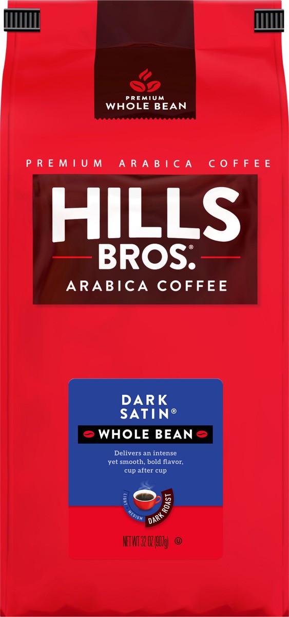 slide 10 of 11, Hills Bros. Dark Roast Whole Bean Arabica Dark Satin Coffee 32 oz, 32 oz