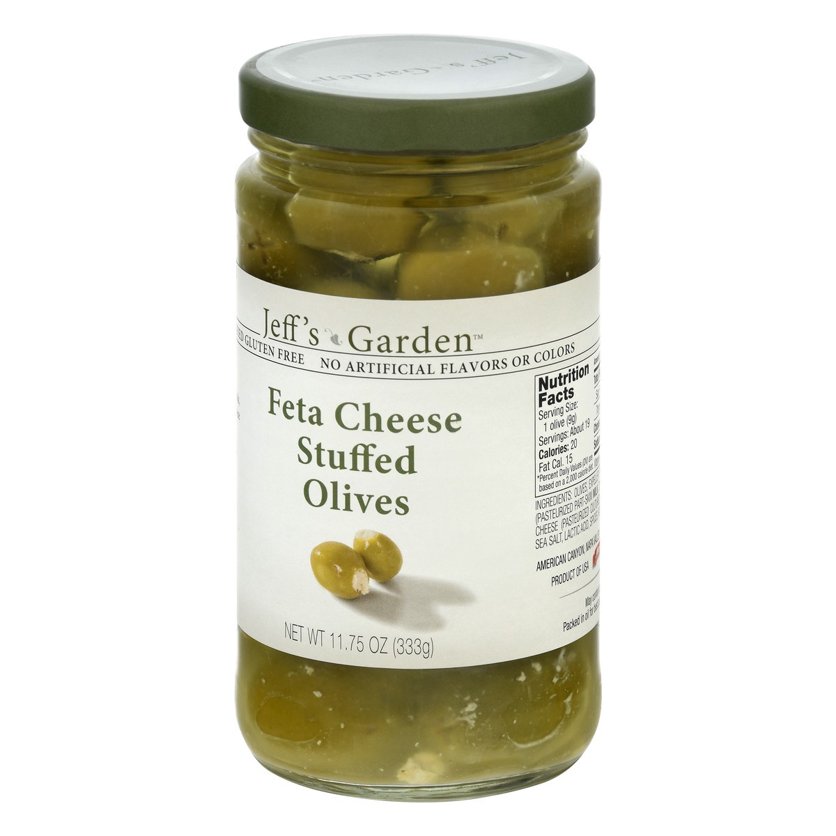 slide 4 of 10, Jeff's Garden Jefferson Feta Cheese Stuffed Olives, 11.7 oz