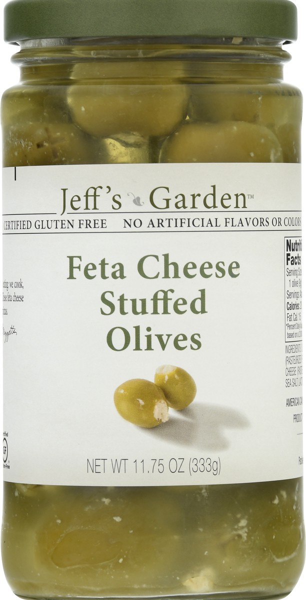 slide 9 of 10, Jeff's Garden Jefferson Feta Cheese Stuffed Olives, 11.7 oz
