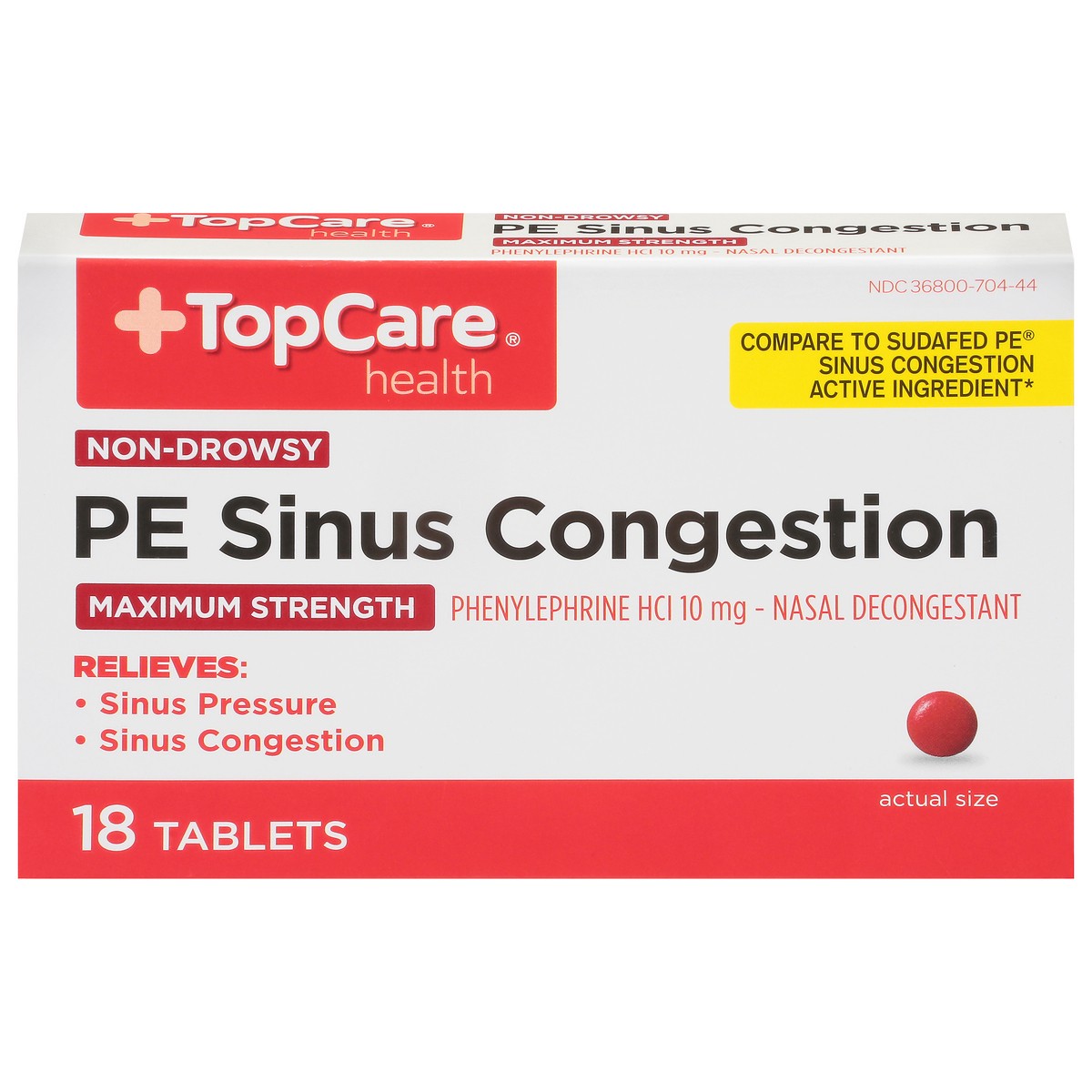 slide 12 of 12, TopCare Top Care Maximum Strength Nasal Decongestant Pe Tablets, 18 ct