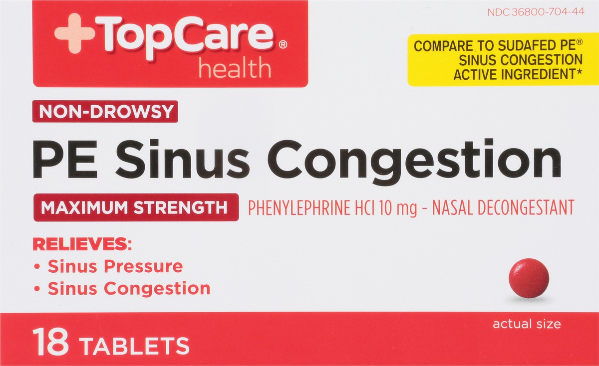 slide 3 of 12, TopCare Top Care Maximum Strength Nasal Decongestant Pe Tablets, 18 ct