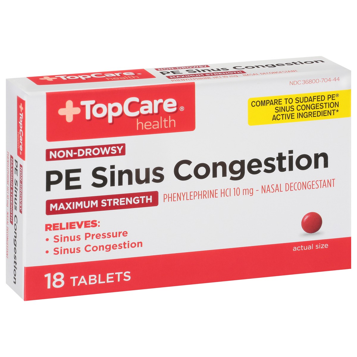 slide 6 of 12, TopCare Top Care Maximum Strength Nasal Decongestant Pe Tablets, 18 ct