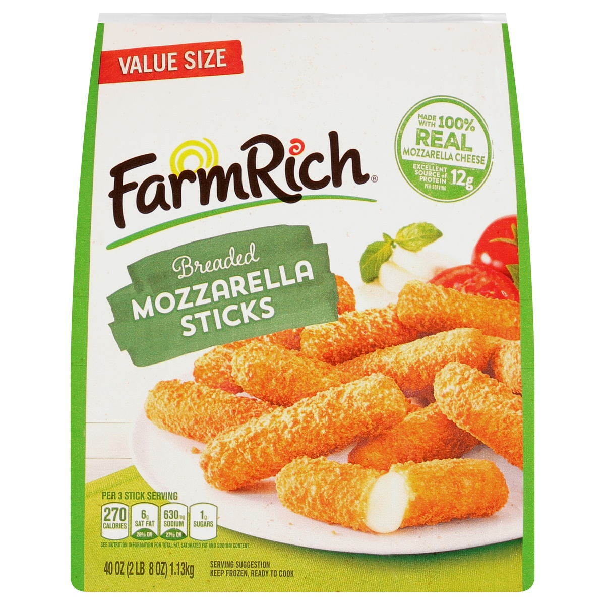 slide 1 of 8, Farm Rich Breaded Mozzarella Sticks 40 oz. Bag, 40 oz