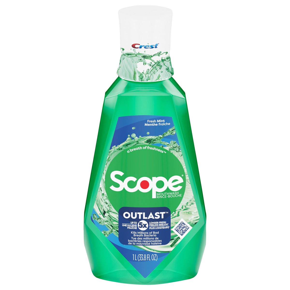 slide 1 of 3, Crest Scope Outlast Mouthwash, Fresh Mint, 1L, 33.8 fl oz