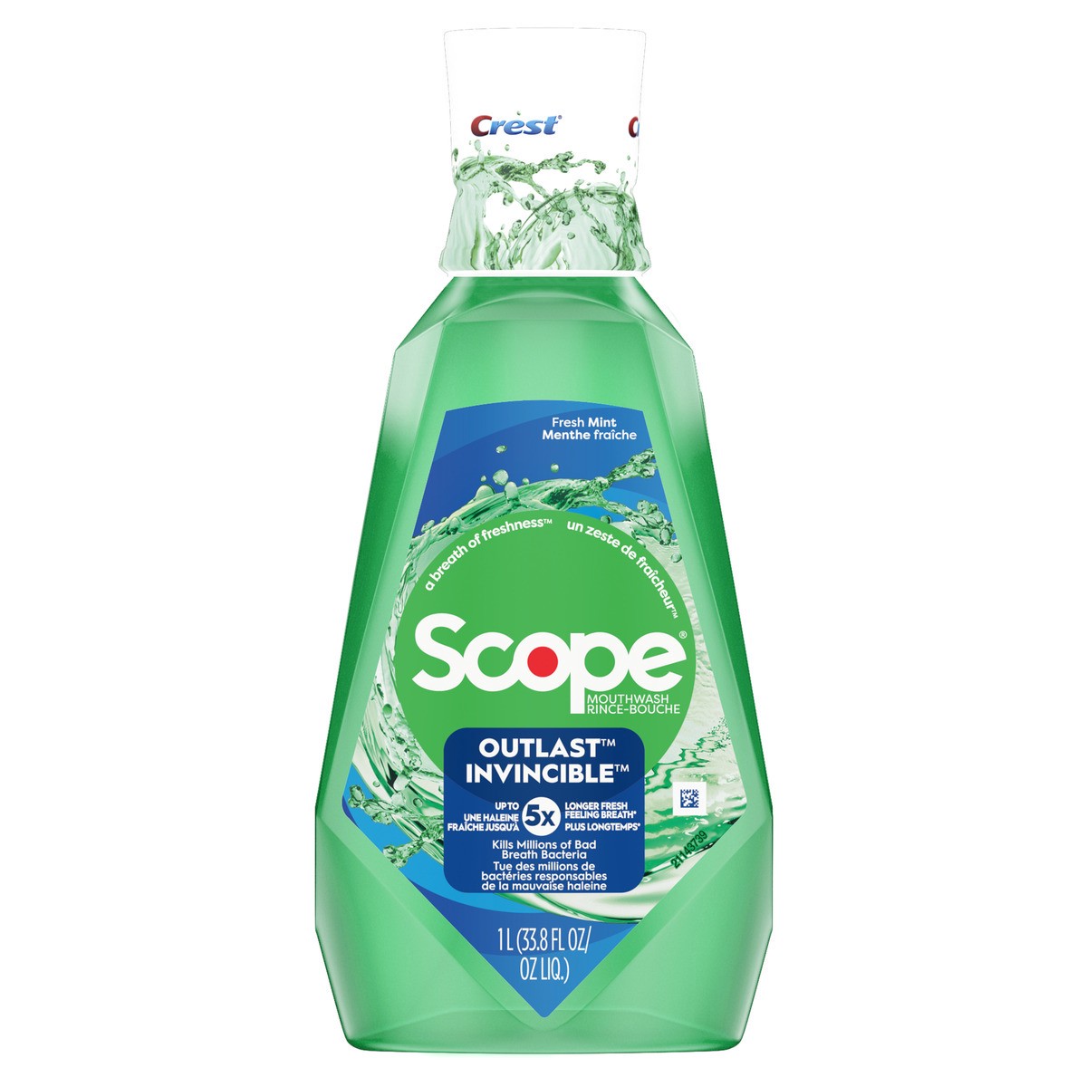 slide 1 of 3, Crest Scope Outlast Mouthwash/Mouth Rinse, Long Lasting Freshness, Kills Millions of Bad Breath Germs, Fresh Mint - 1L (33.8 fl oz), 33.8 fl oz