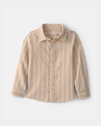 Carters Boys Striped Button-Down Shirt - Brown Beige 6