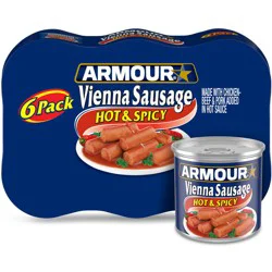 Armour Star Vienna Sausage, Hot & Spicy Flavored, 12g Protein Per Serving, Canned Sausage, 4.6 oz Can (Pack of 6)
