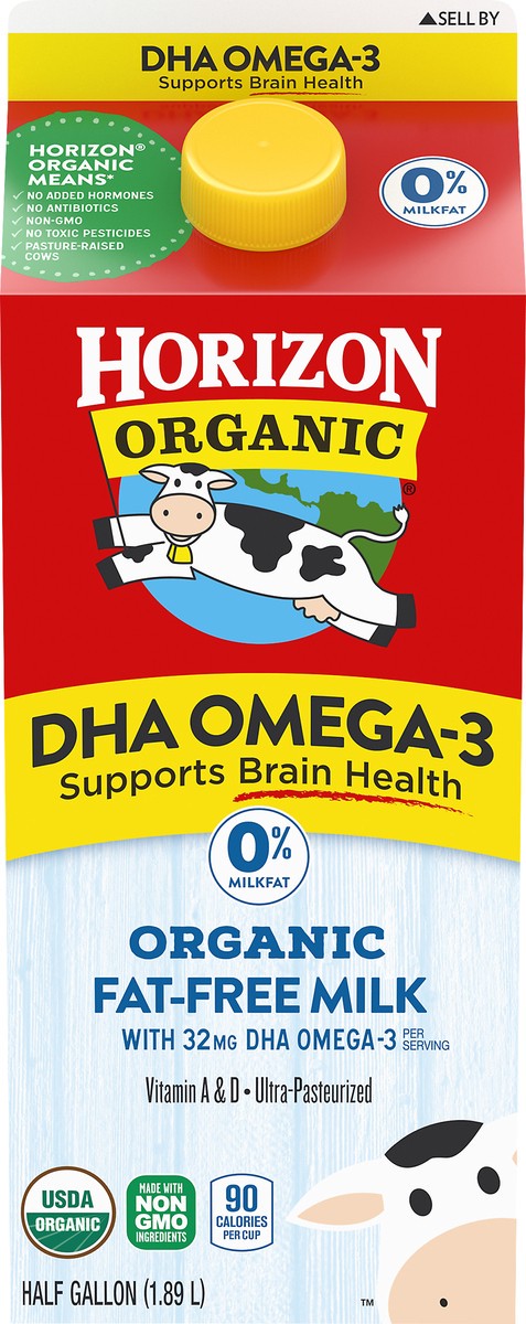 slide 2 of 8, Horizon Organic Nonfat Milk with DHA Omega-3, Half Gallon, 64 fl oz