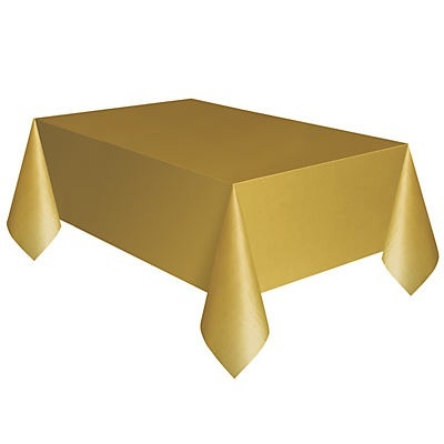slide 1 of 1, Unique Industries Gold Plastic Table Cover, 1 ct