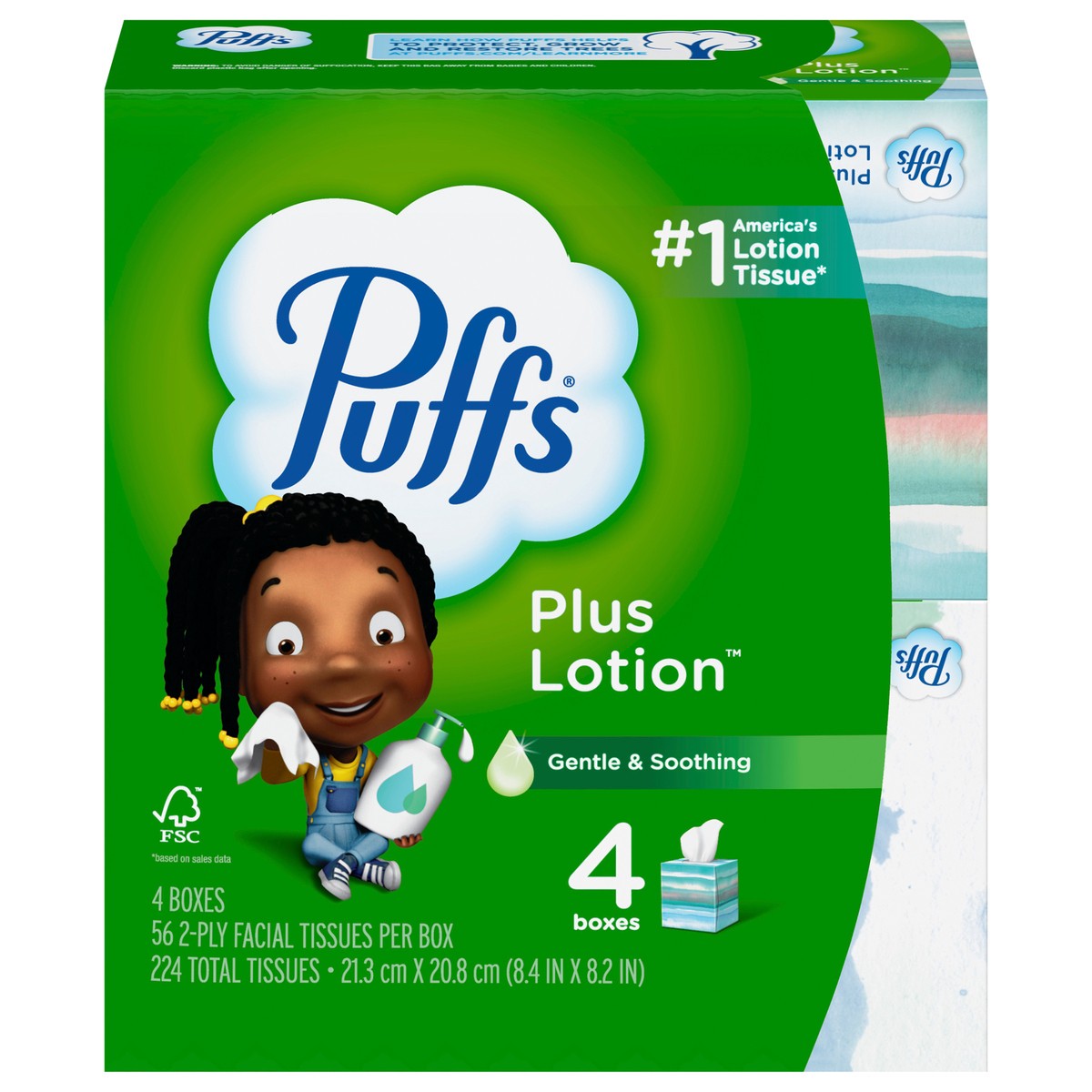 slide 1 of 5, Puffs Plus Lotion Facial Tissue, 4 ct