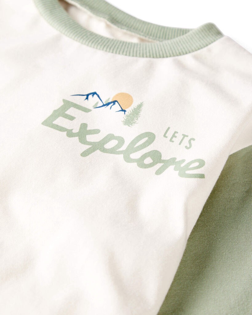 slide 5 of 5, Littleplanet Toddler Organic Cotton Let's Explore Long-Sleeve Tee Whitecap, Moss Green 4T, 1 ct