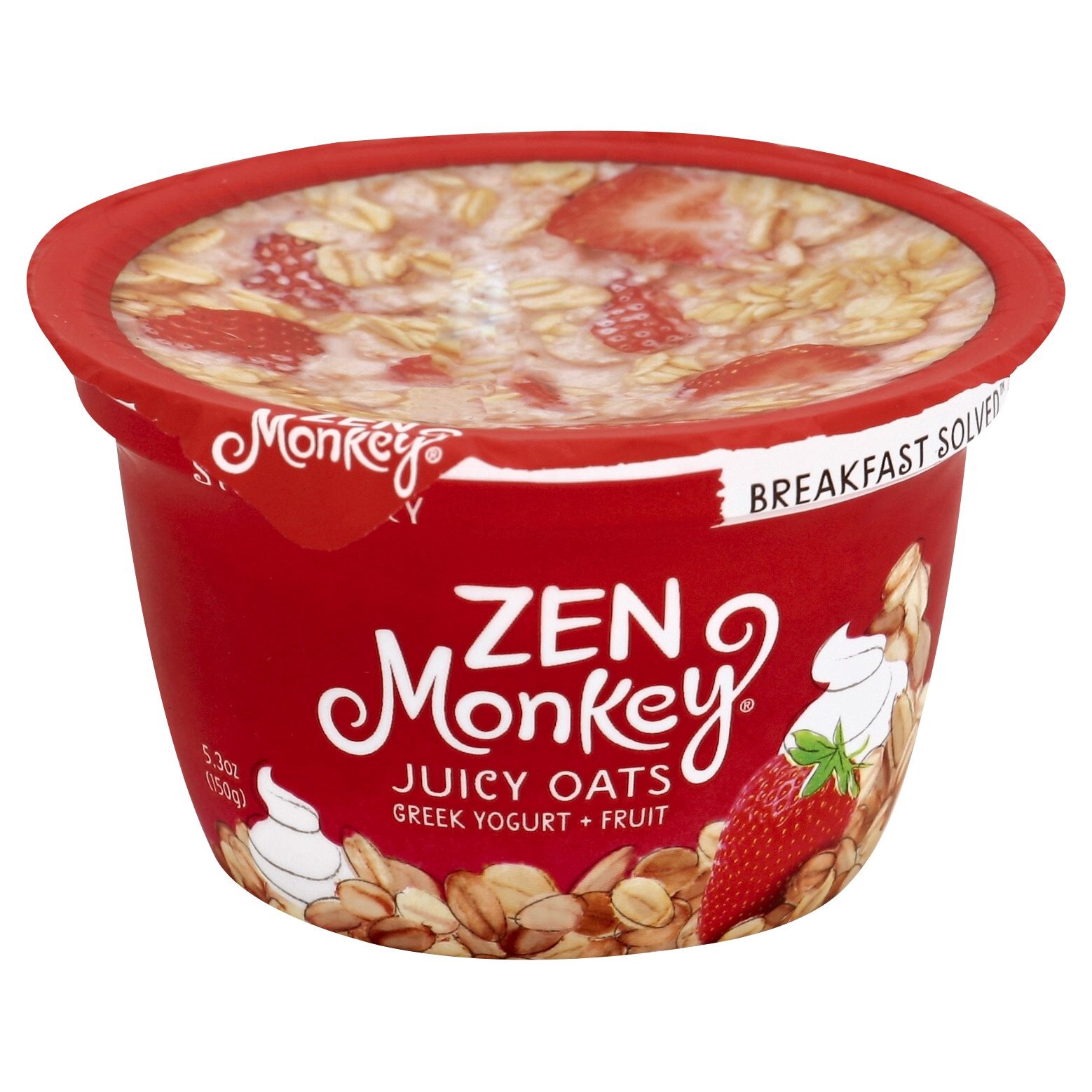 slide 1 of 4, Zen Monkey Greek Yogurt Juicy Oats Strawberry, 5.3 oz