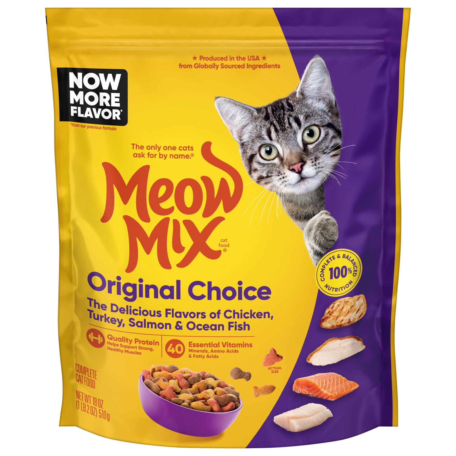 slide 1 of 6, Meow Mix Original Choice Dry Cat Food, 18-Ounce, 18 oz