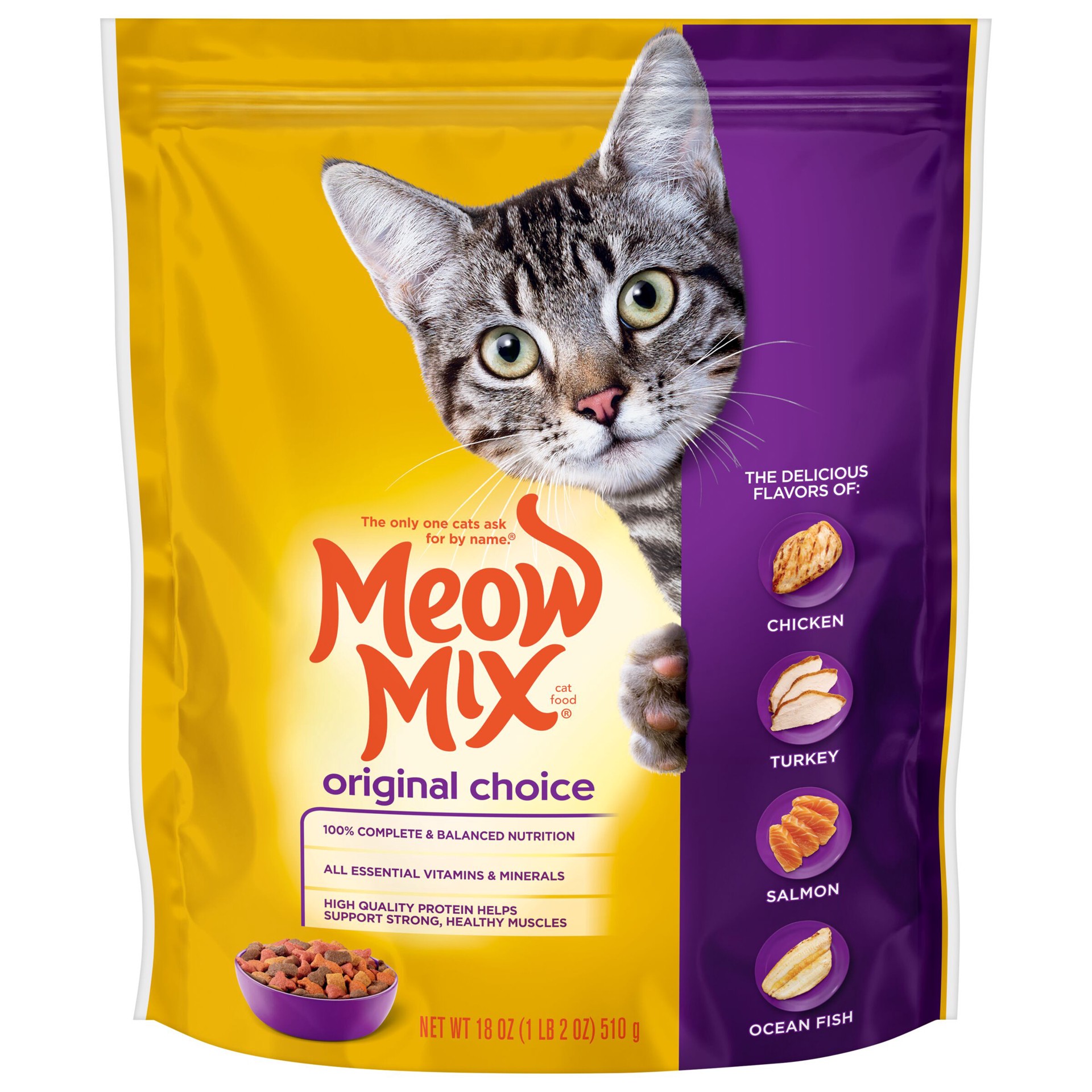 slide 1 of 6, Meow Mix Original Choice Dry Cat Food, 18-Ounce, 18 oz