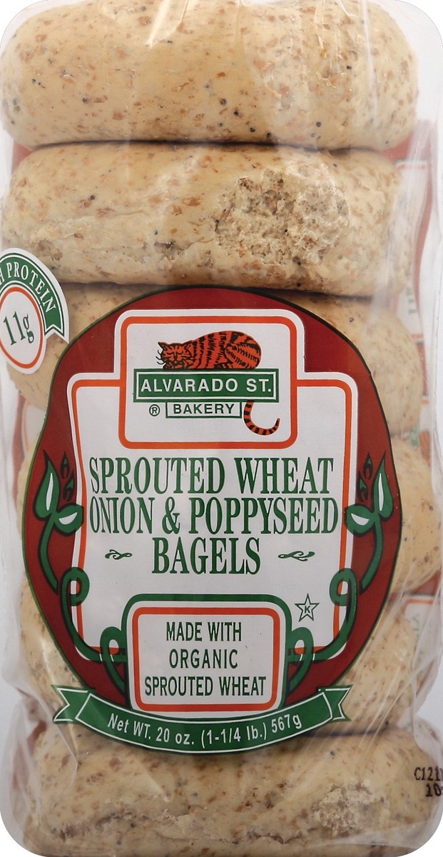 slide 5 of 5, Alvarado St. Bakery Sprouted Wheat Onion & Poppyseed BaGels, 20 oz