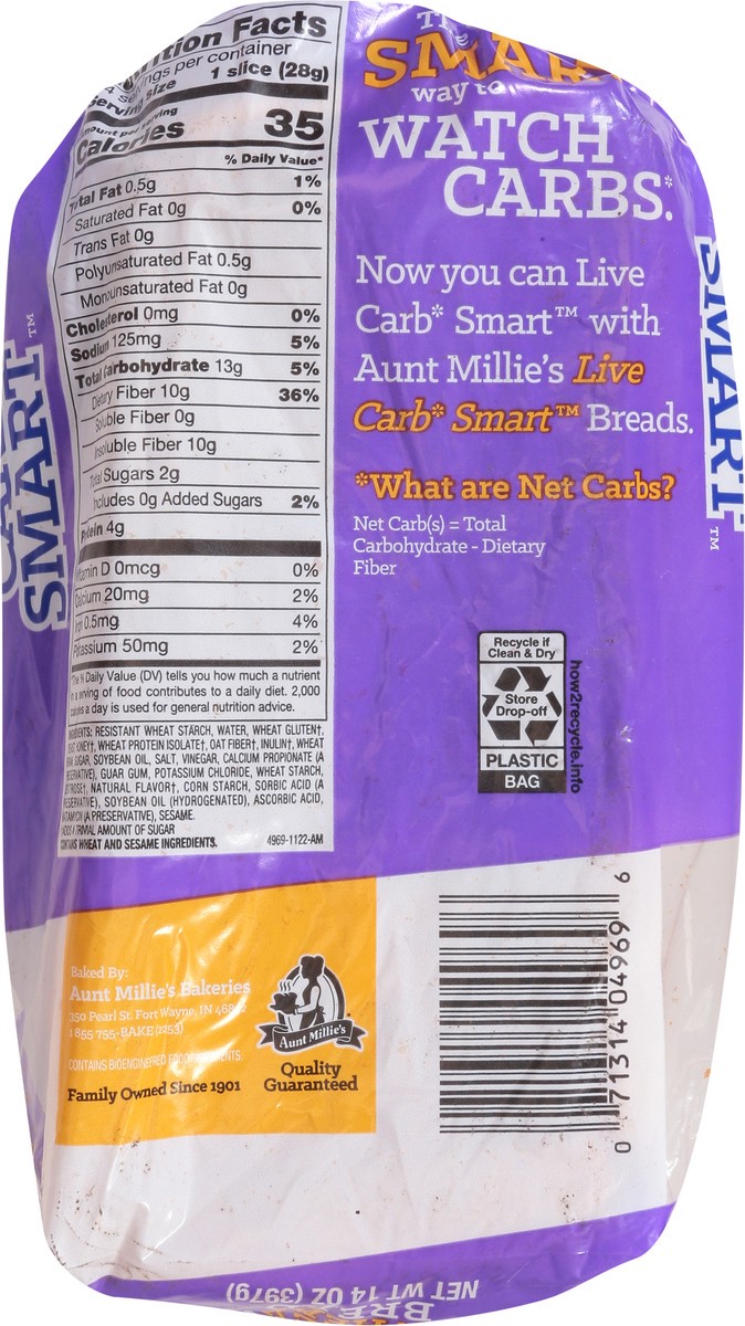slide 9 of 9, Aunt Millie's Live Carb Smart Honey Wheat Bread 14 oz, 14 oz