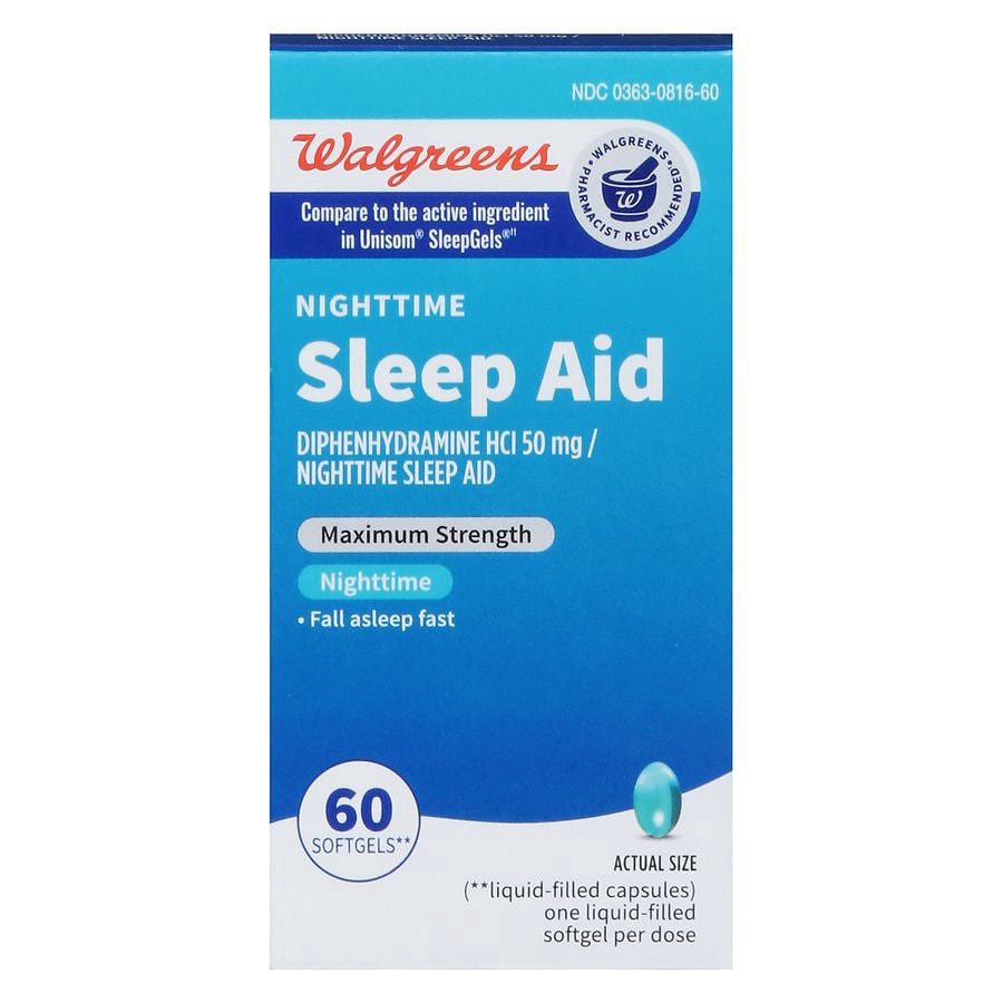 slide 3 of 5, Walgreens Wal-Som Maximum Strength Nighttime Sleep Aid Softgels (Max 3), 60 ct