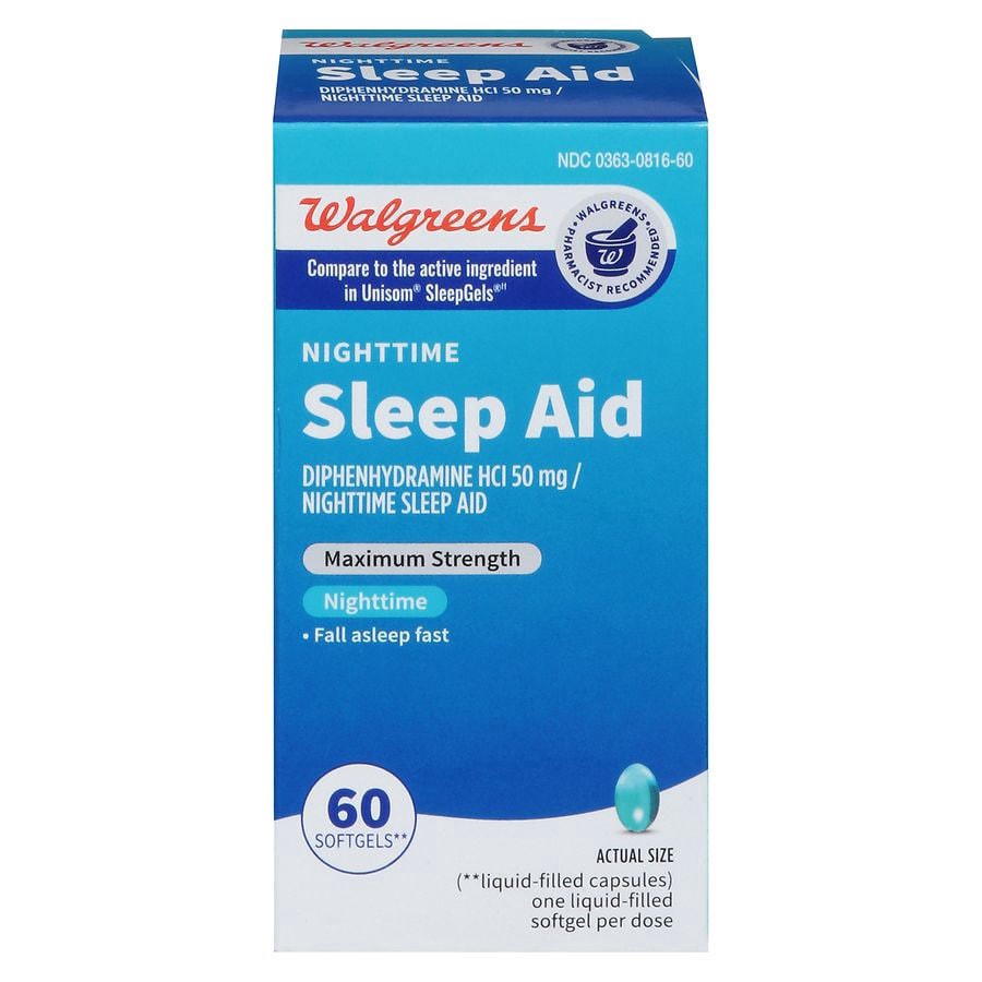 slide 1 of 5, Walgreens Wal-Som Maximum Strength Nighttime Sleep Aid Softgels (Max 3), 60 ct