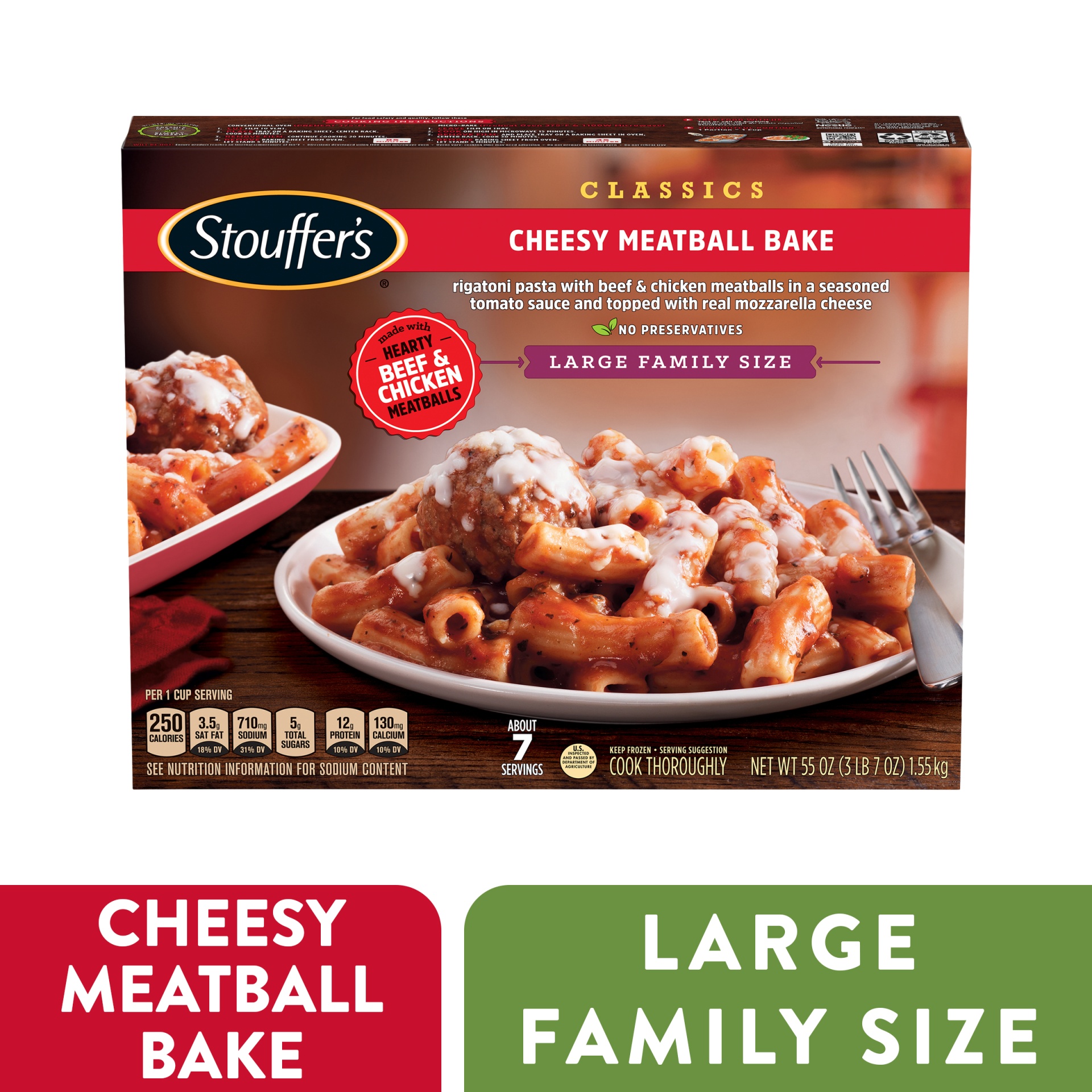 slide 1 of 3, Stouffer's Classics Large Family Size Cheesy Meatball Bake, 55 oz