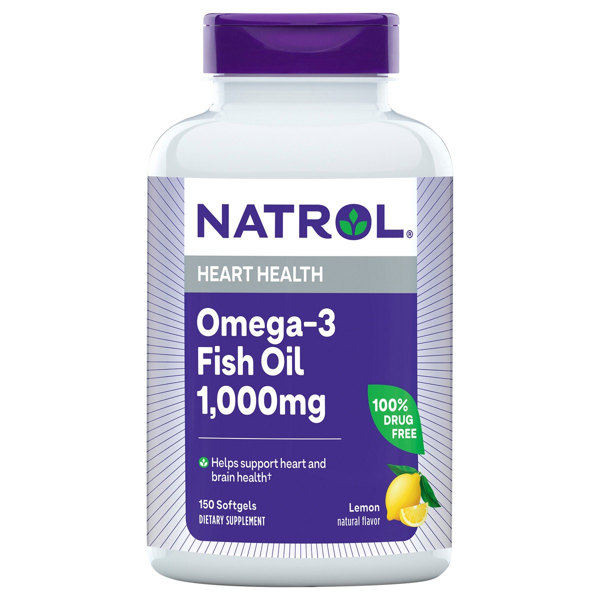 slide 1 of 4, Natrol, Omega-3 Fish Oil Softgels, Heart Health Dietary Supplement, 1000 mg, 150 Count, 150 ct