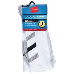 Hanes Cool Dri Men's White Crew Socks 3 ea