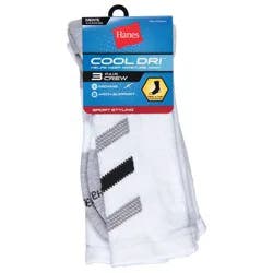 Hanes Cool Dri Men''s White Crew Socks 3 ea