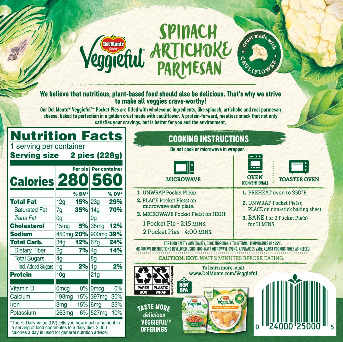 slide 3 of 3, Del Monte Veggieful Frozen Pocket Pies Spinach Artichoke Parmesan - 8oz,