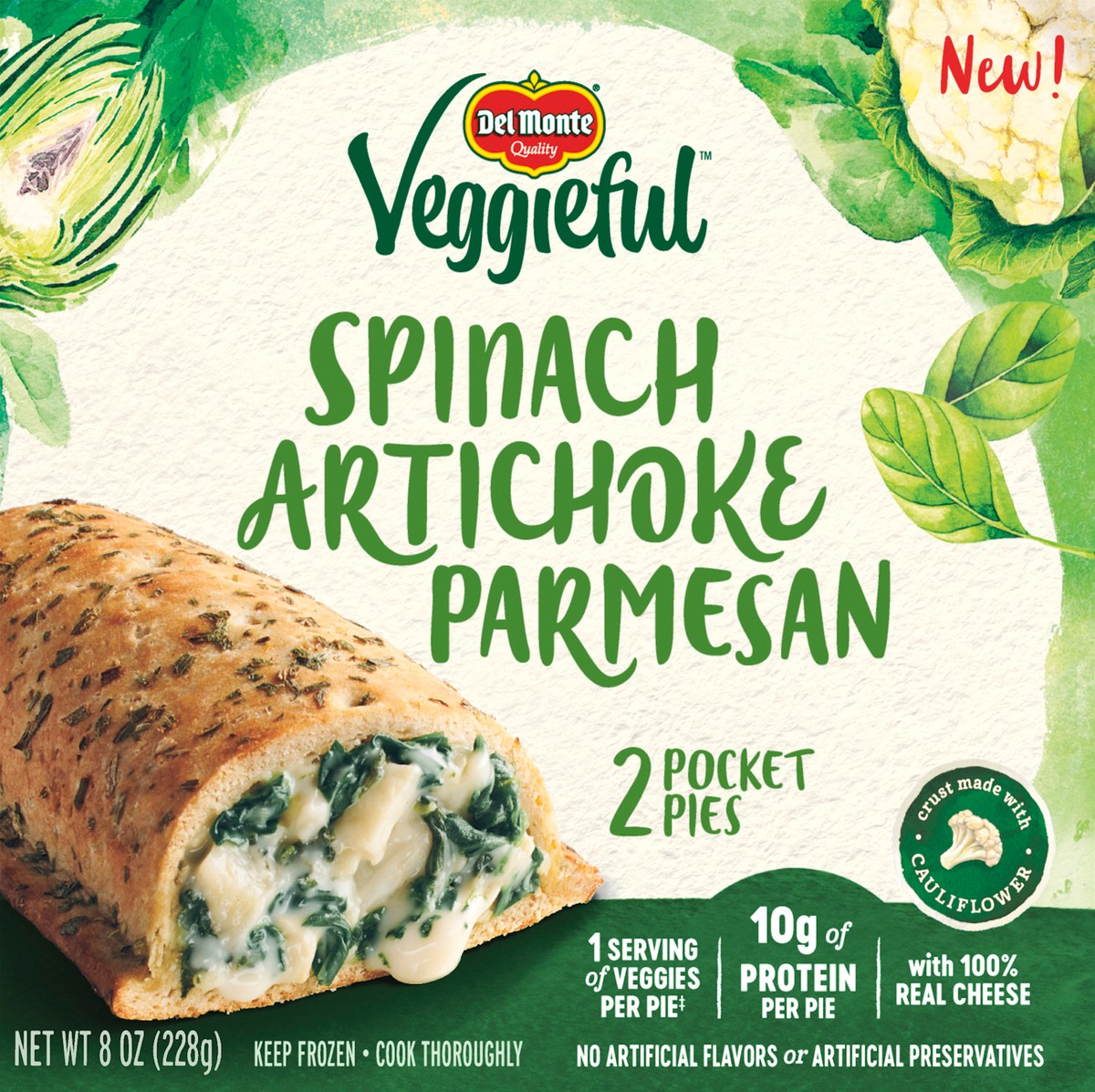 slide 2 of 3, Del Monte Veggieful Frozen Pocket Pies Spinach Artichoke Parmesan - 8oz,
