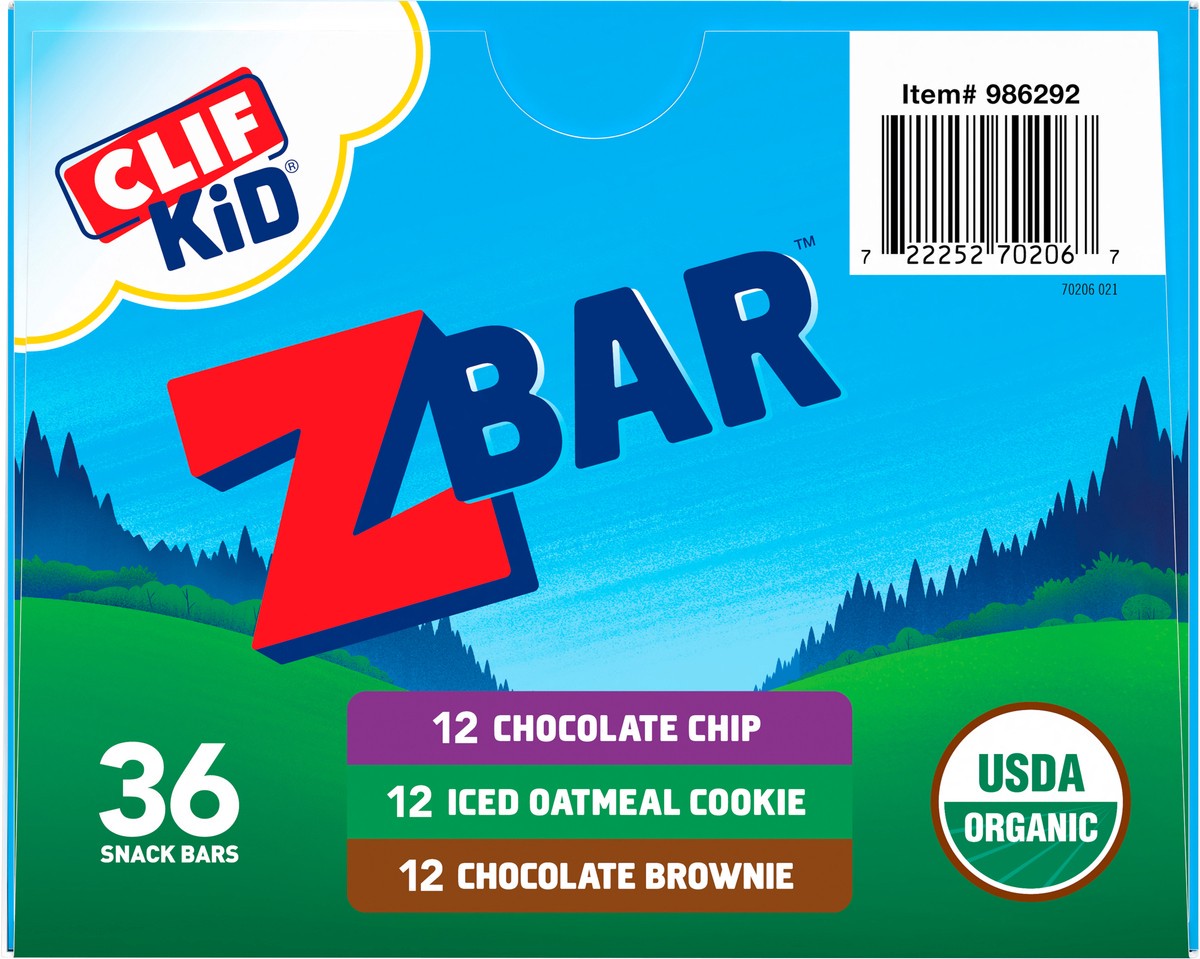 slide 3 of 12, CLIF Kid Chocolate Chip, Iced Oatmeal Cookie, and Chocolate Brownie Soft Baked Whole Grain Snack Bars Variety Pack , 45.72 oz